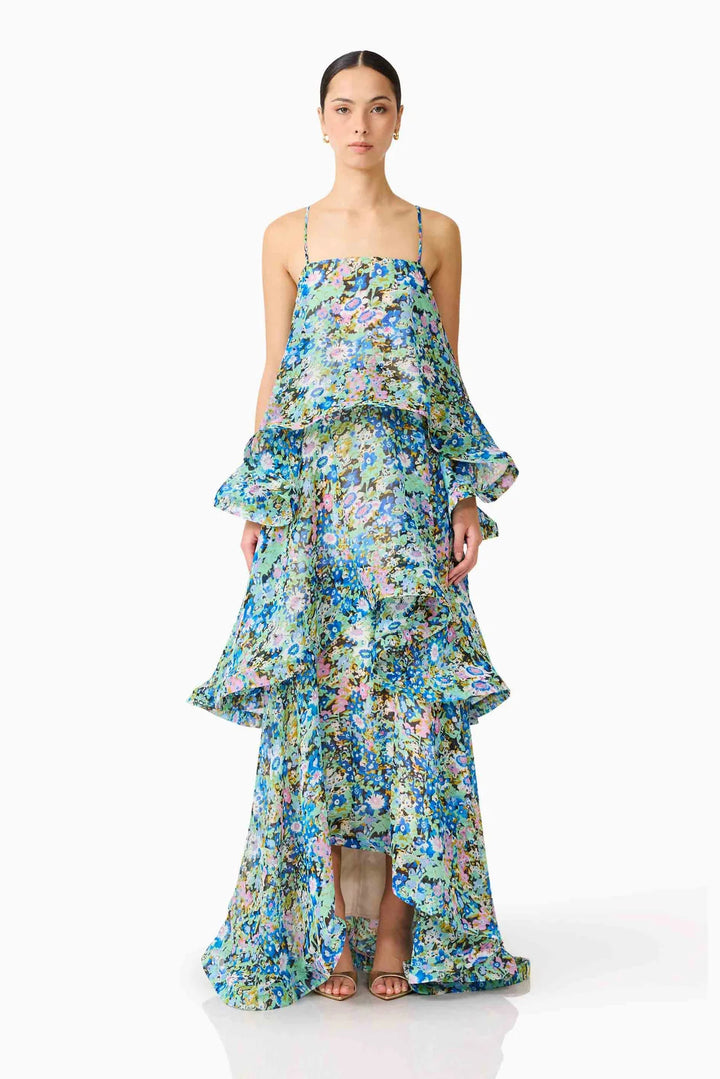 Kvinne maxi dress med volanger detaljer Skjora