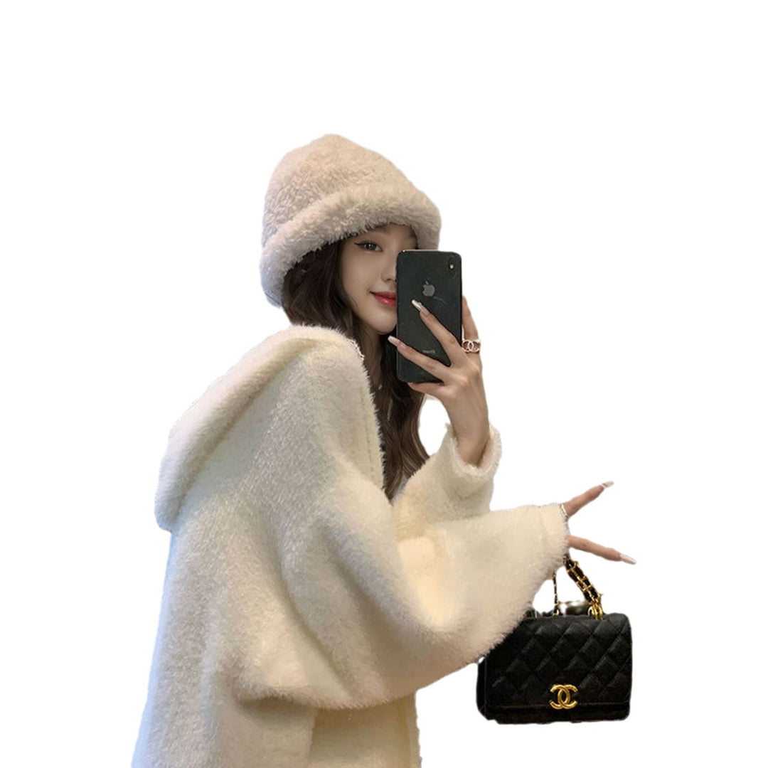 Kvinnes Fluffy Strikket Cardigan med Casual Lommer og Åpen Kutte Skjora
