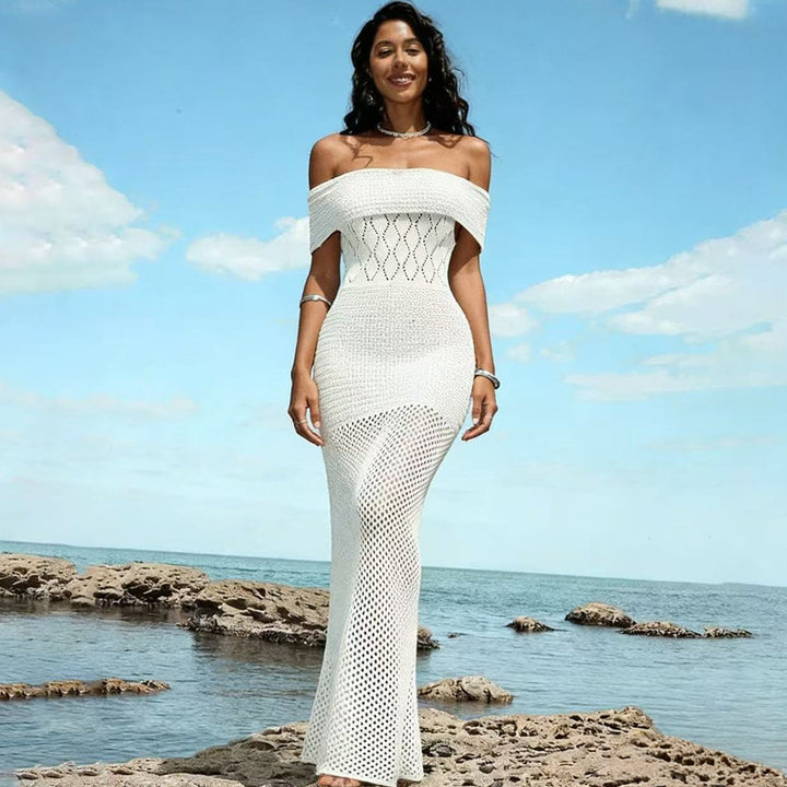 Damen Strickkleid mit schulterfreiem Design Skjora