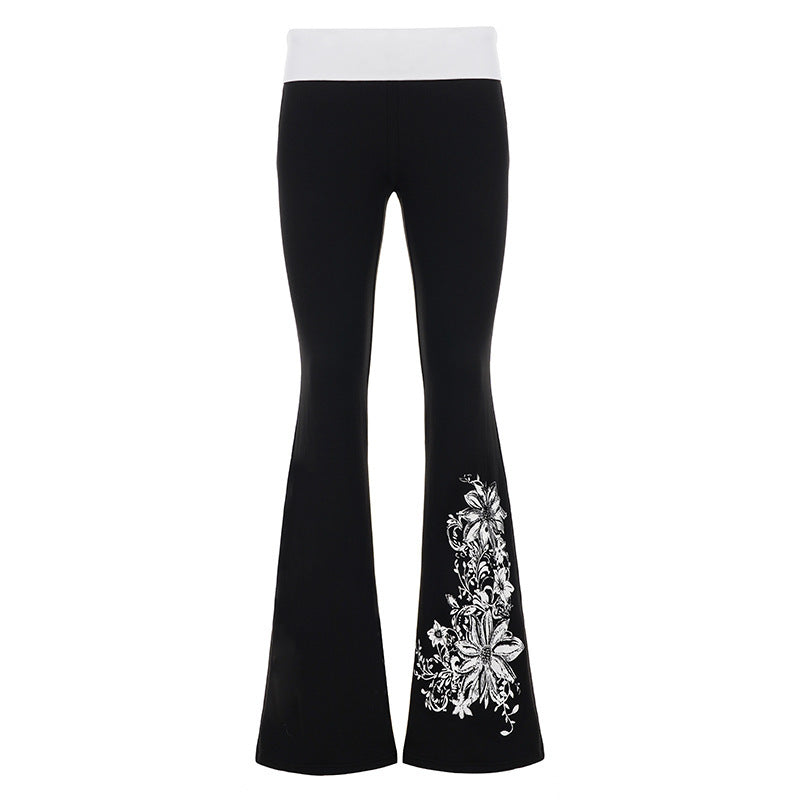 Dame Flared Yoga-Bukser med blomstertrykk og høy midje Skjora