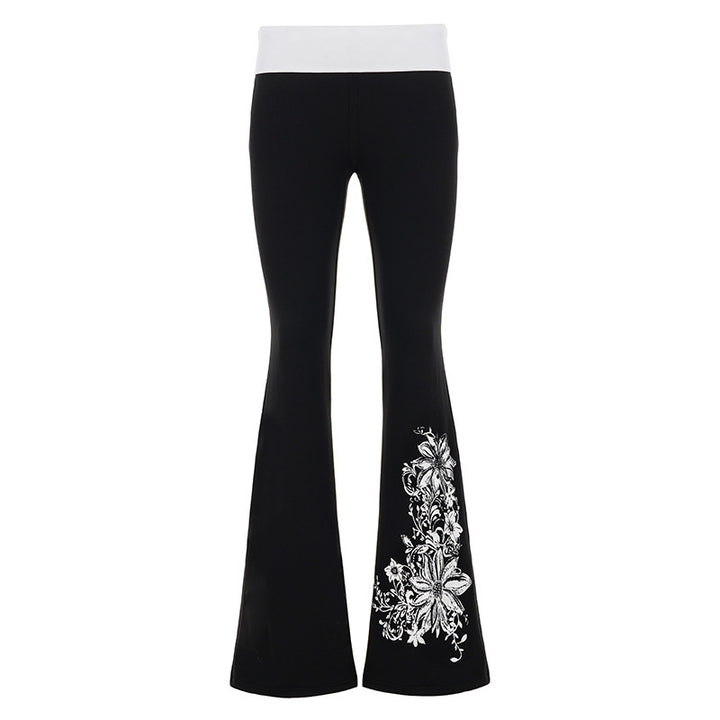 Dame Flared Yoga-Bukser med blomstertrykk og høy midje Skjora