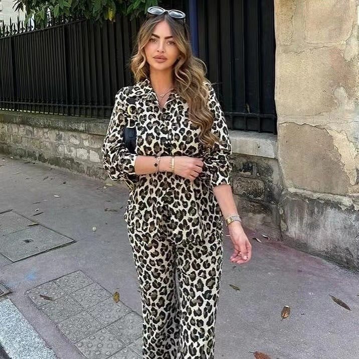 Dame vide linnbukser i trendy leopardmønster Skjora