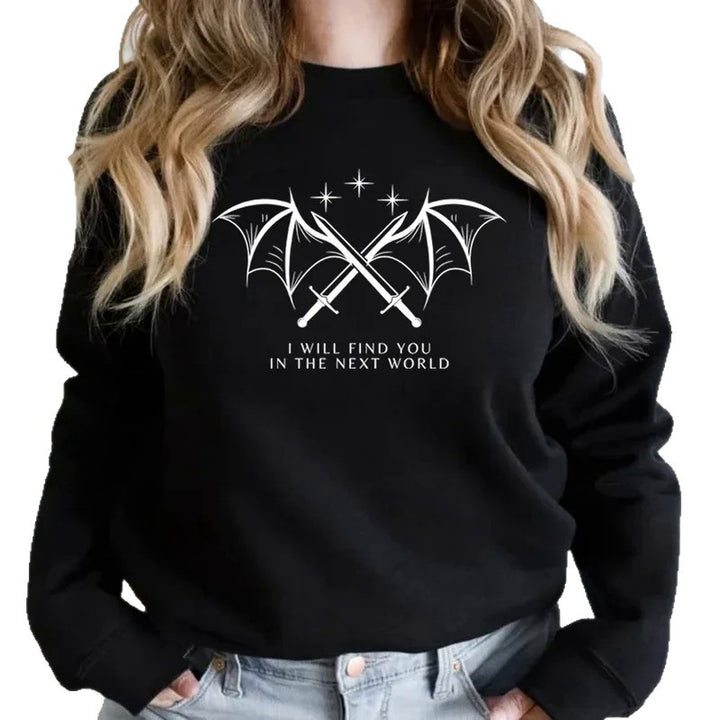 Kvinnelig sweatshirt med kunstnerisk grafisk design og inspirerende tekst Skjora