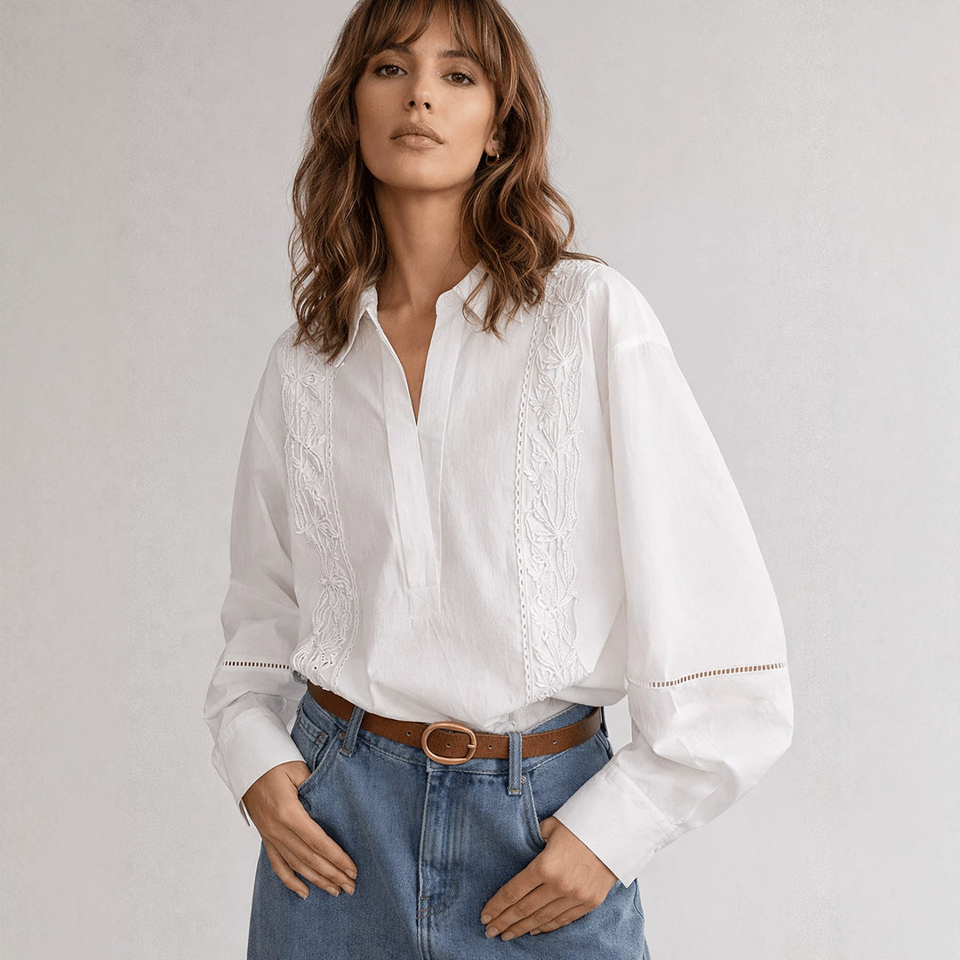 Ladies' Elegant Blouse with fine embroidery details Skjora