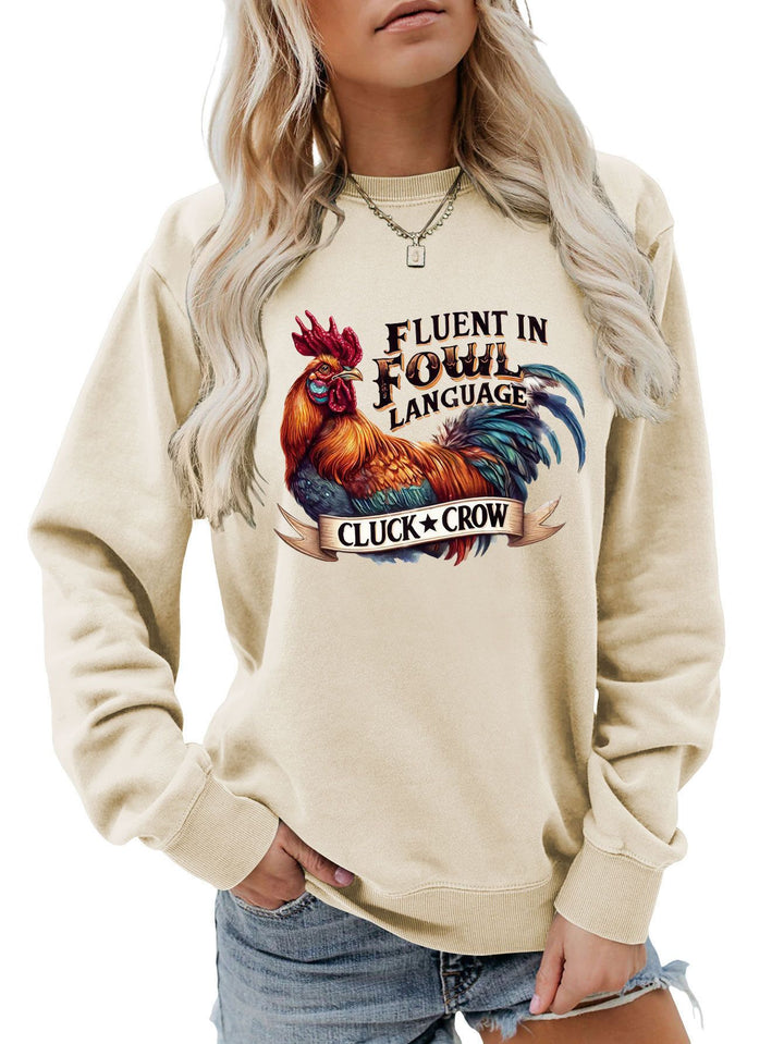 Dame sweatshirt med humoristisk kyllingmotiv og behagelig passform Skjora
