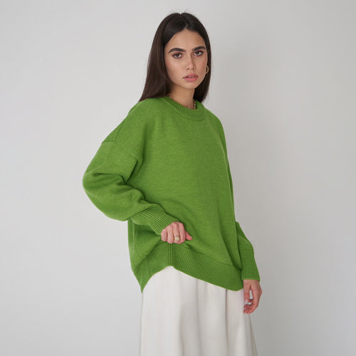 Oversized genser for damer med strukturert strikket mønster Skjora