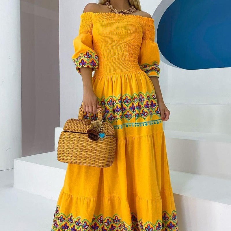 Kvinnes Boho Maxi Kjole med Avtakbare Ermer Design og Lekfull Broderi Detalj