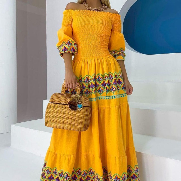 Kvinnes Boho Maxi Kjole med Avtakbare Ermer Design og Lekfull Broderi Detalj