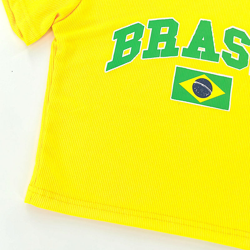 Dame avslappet croppet T-skjorte med brasiliansk print Skjora