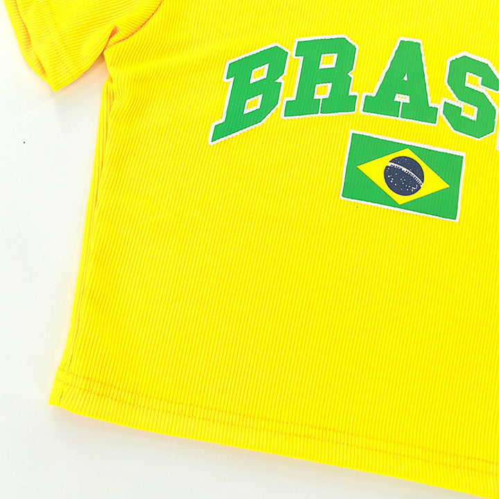 Dame avslappet croppet T-skjorte med brasiliansk print Skjora
