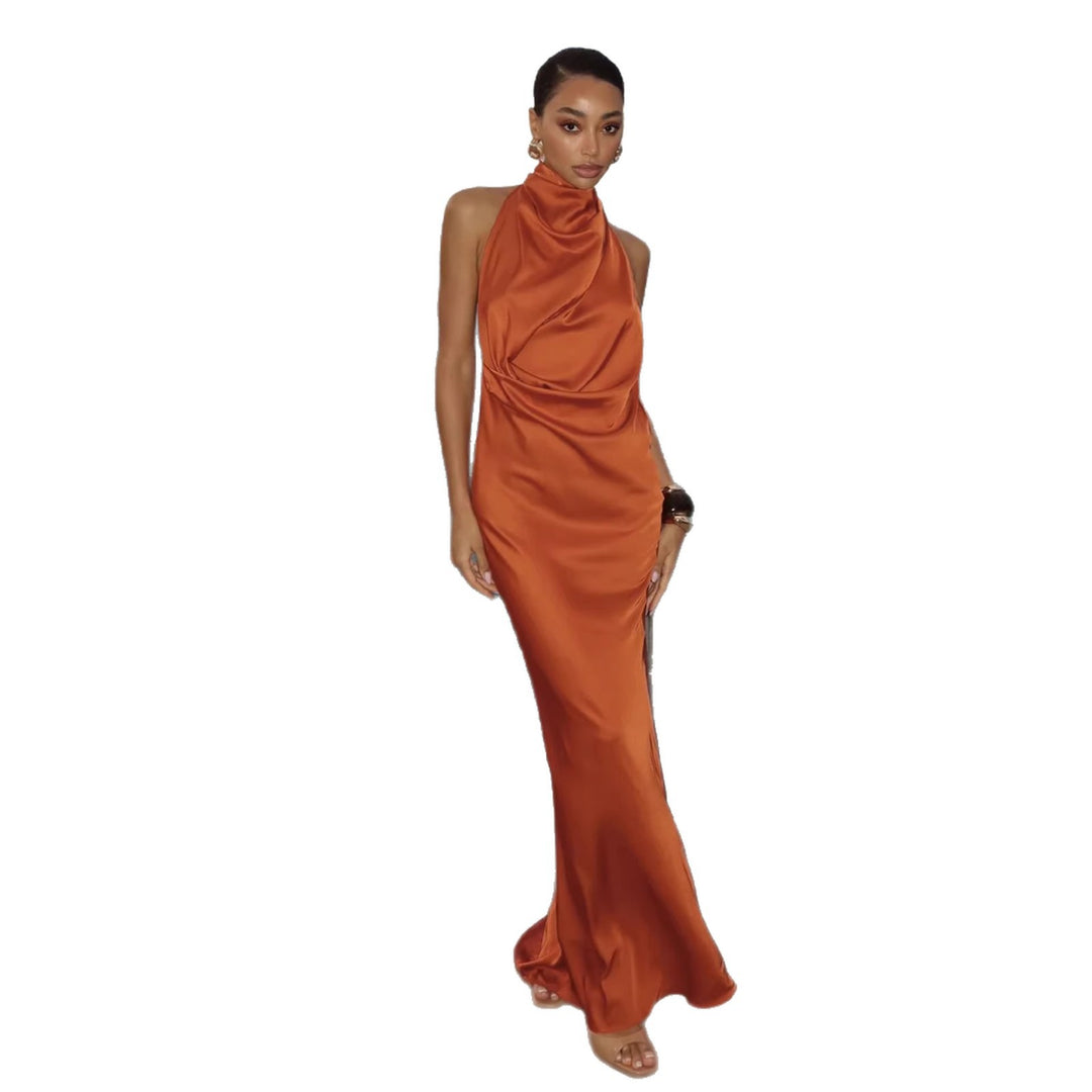 Damer Elegant Maxi Kjole med Høy- Kvalitet Drapering Design og Glitrende Stoff Skjora