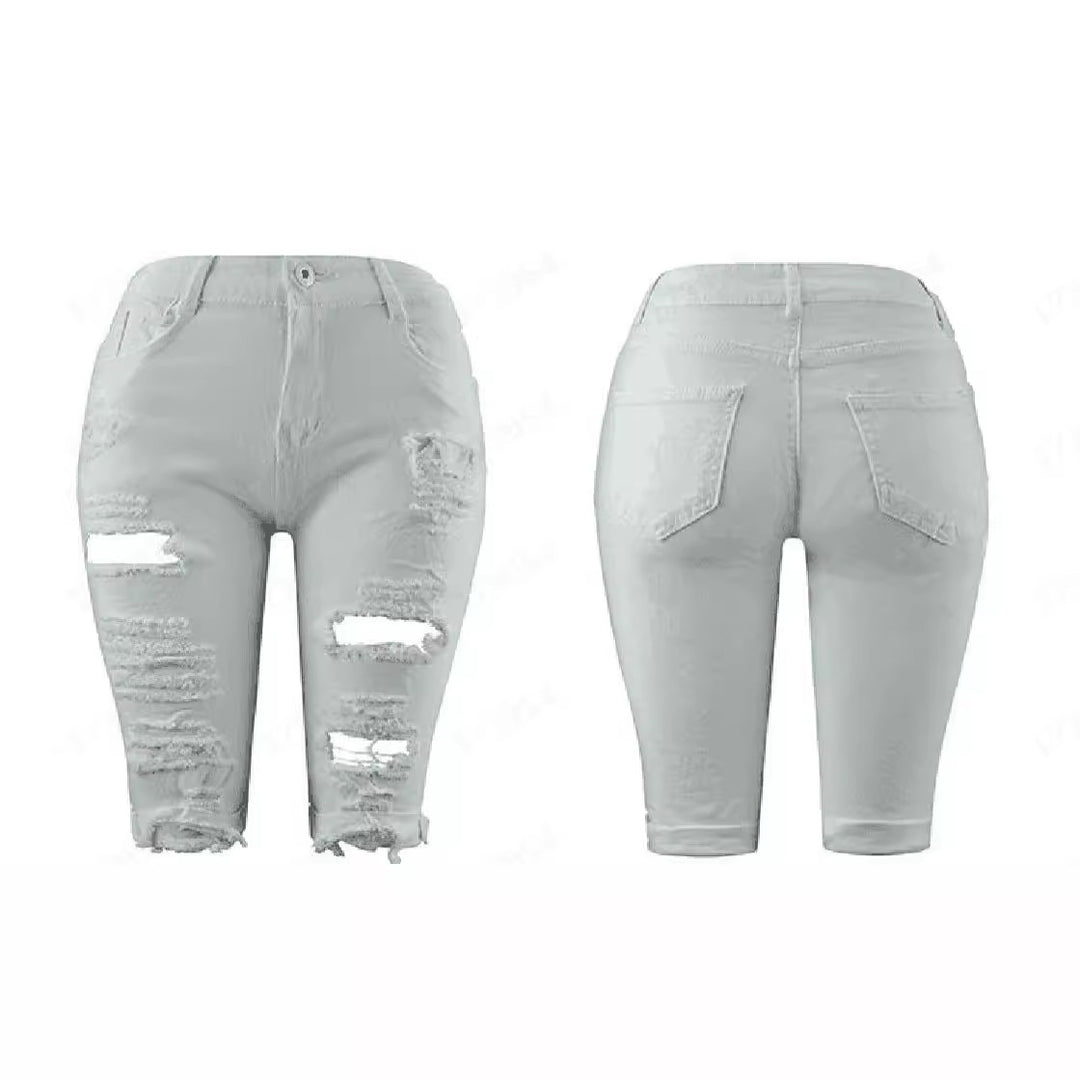 Damene Destroyed Denim-bukser med avslappet passform og stilige rippe-detaljer Skjora