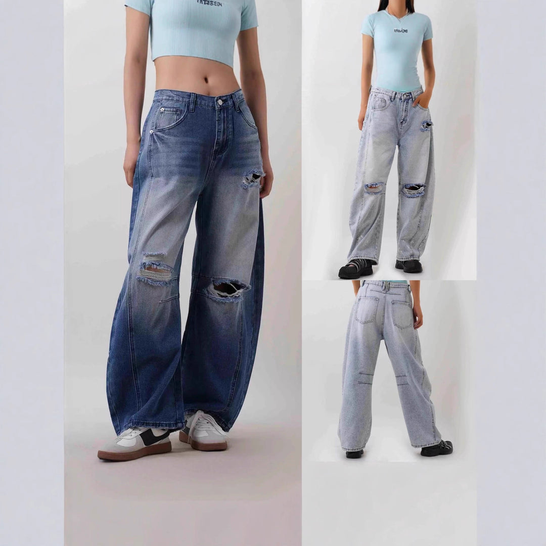 Dame vidt skjærte Destroyed Jeans Skjora