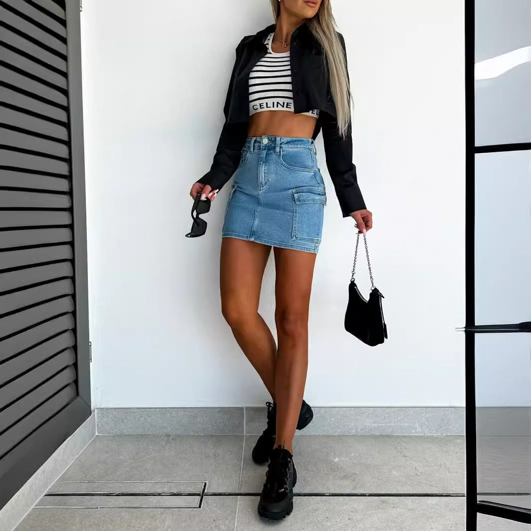 The woman's short jacket with an elegant cut and fashionable details.