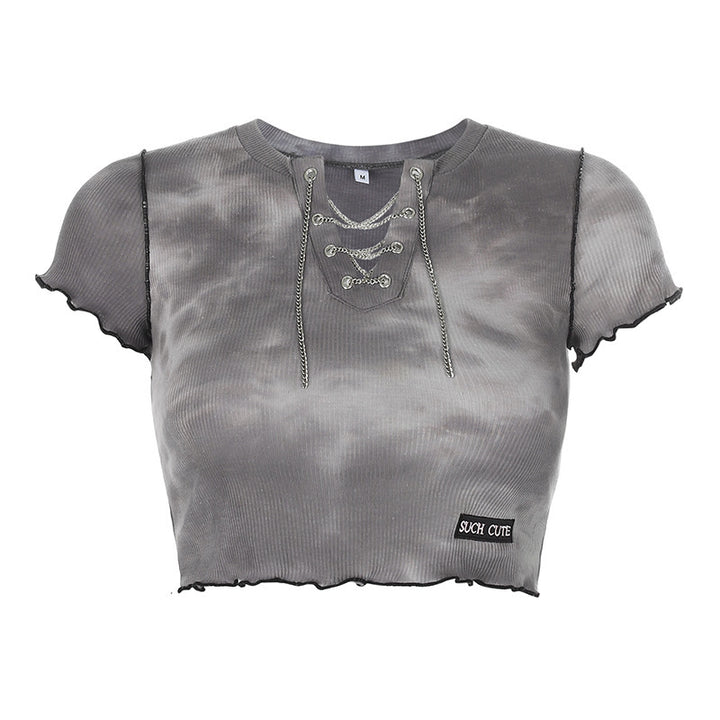 Dame cropped topp med moderne snøringdesign og avslappet kant Skjora