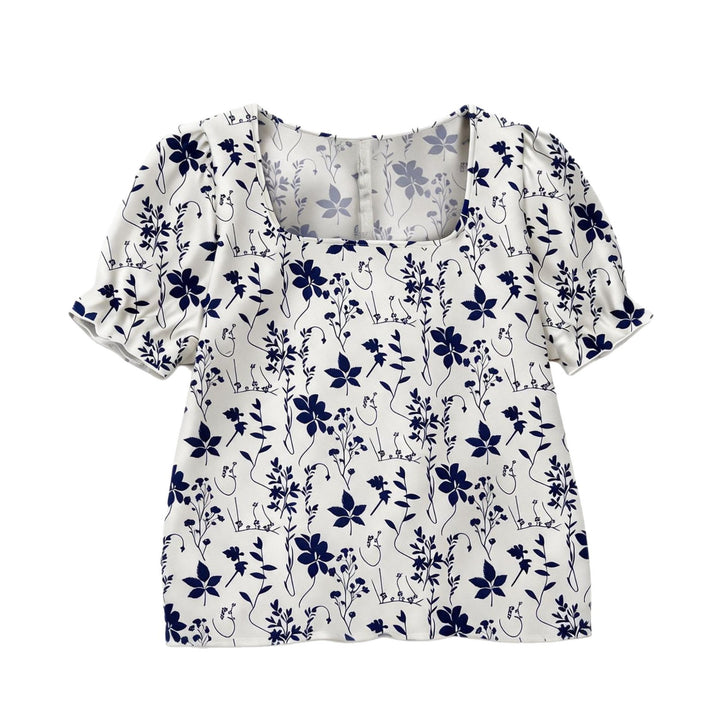 Dame blomsterprint kortermet bluse Skjora