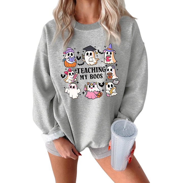 Kvinners sweatshirt med lekent Halloween-design og avslappet passform Skjora