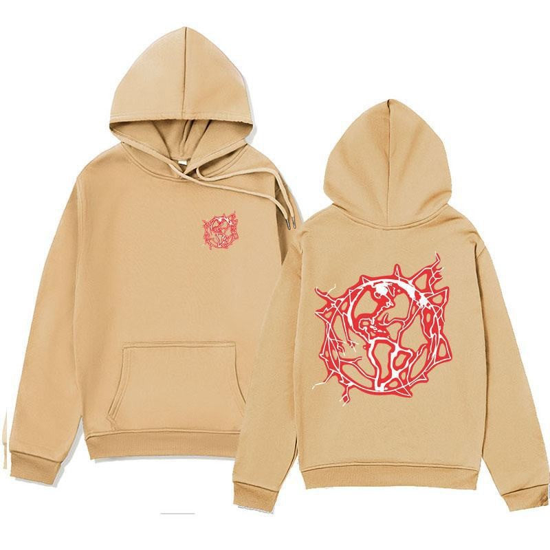Dame het sweatshirthoodie med kunstnerisk grafisk trykk og praktisk kengurulomme Skjora