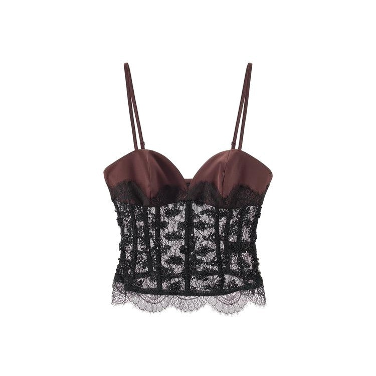 Dame spiss crop-top med hjerteformet utringning og elegant kant Skjora