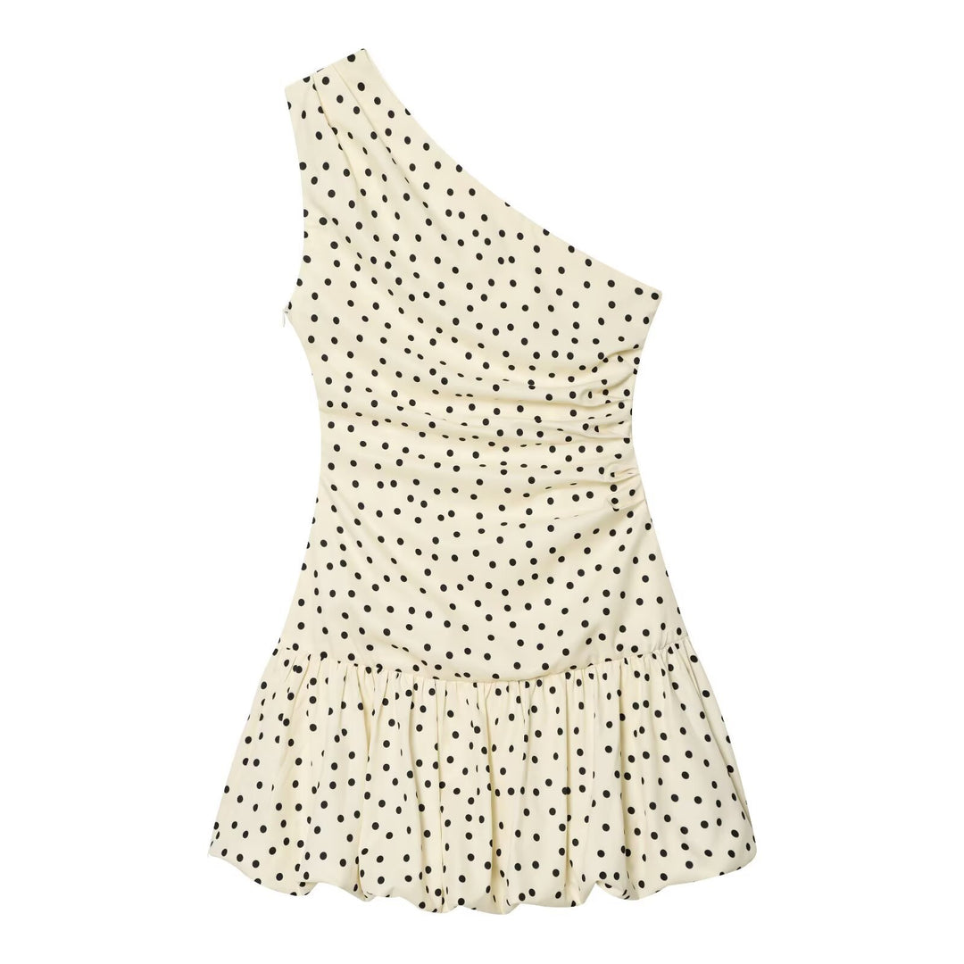 Dame Polka-Dots Minikjole med asymmetrisk U-hals Skjora