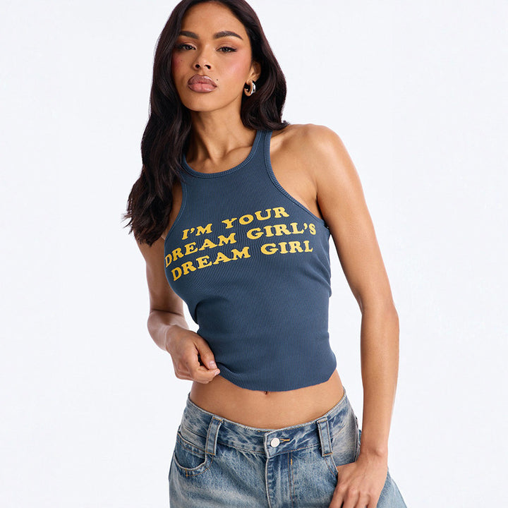 Dame Crop-top med kreativ skrift og tætsittende snitt Skjora