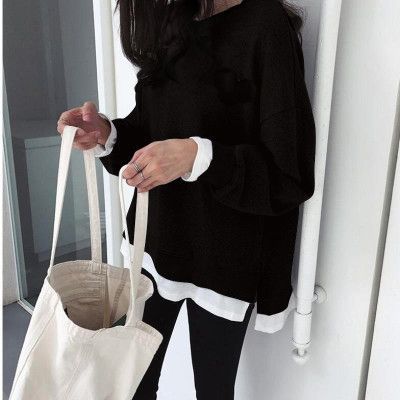 Kvinne Casual Sweatshirt med Løs Passform og Moderne Detaljer