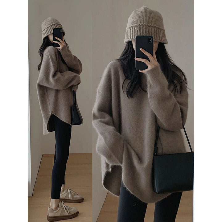 Damer koselig oversized genser laget av mykt strikket materiale med en tilfeldig fasong