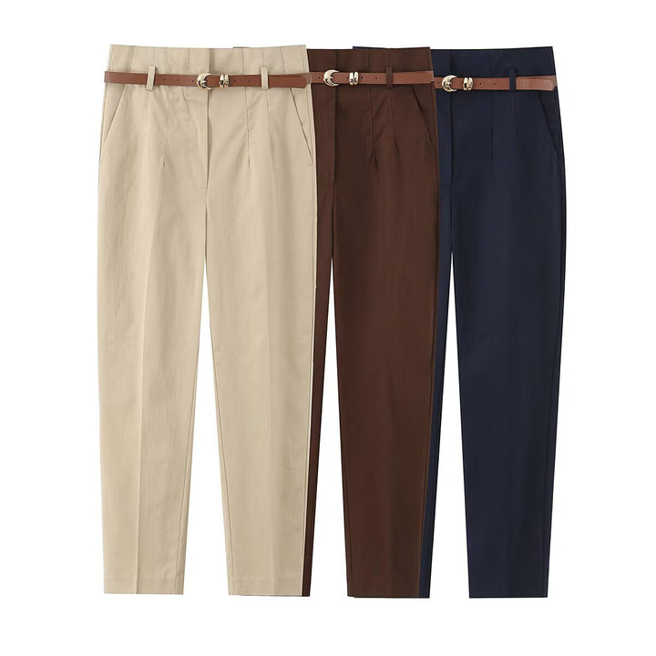 Damer elegant Chino bukser med praktiske lommer og moderiktig belte Skjora