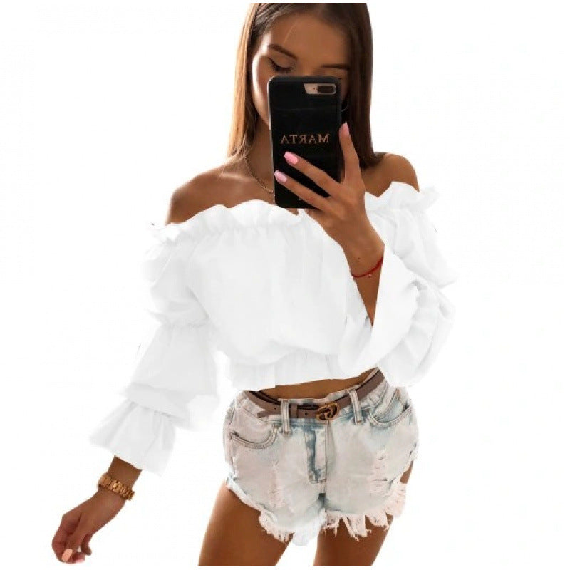 Dame Off-Shoulder Bluse med Rüschendetaljer Skjora