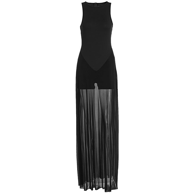 Damer Elegant Maxi-kjole med gjennomsiktig chiffon-overdel og figurnær innside Skjora