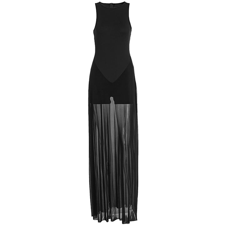 Damer Elegant Maxi-kjole med gjennomsiktig chiffon-overdel og figurnær innside Skjora