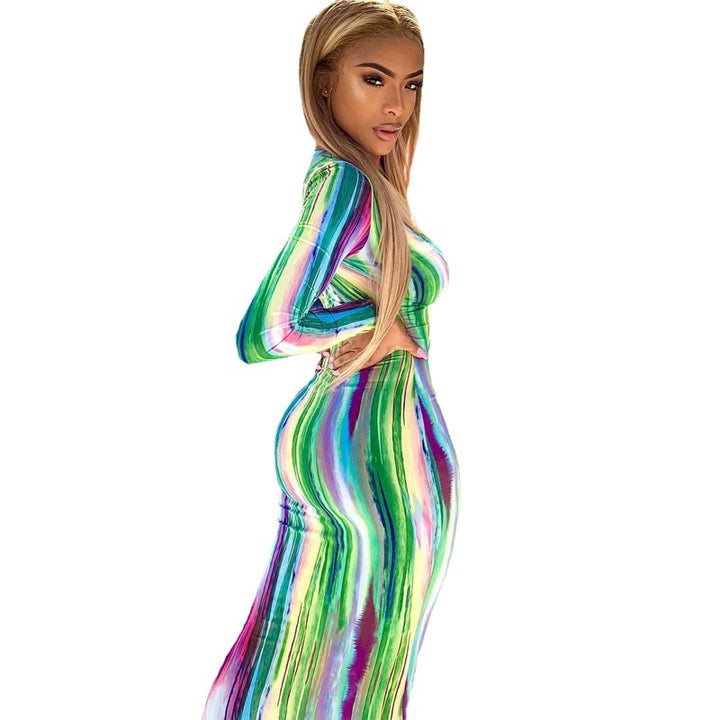 Dame Strapless Maxikjole med fargerik stripe mønster og figurformende snitt Skjora