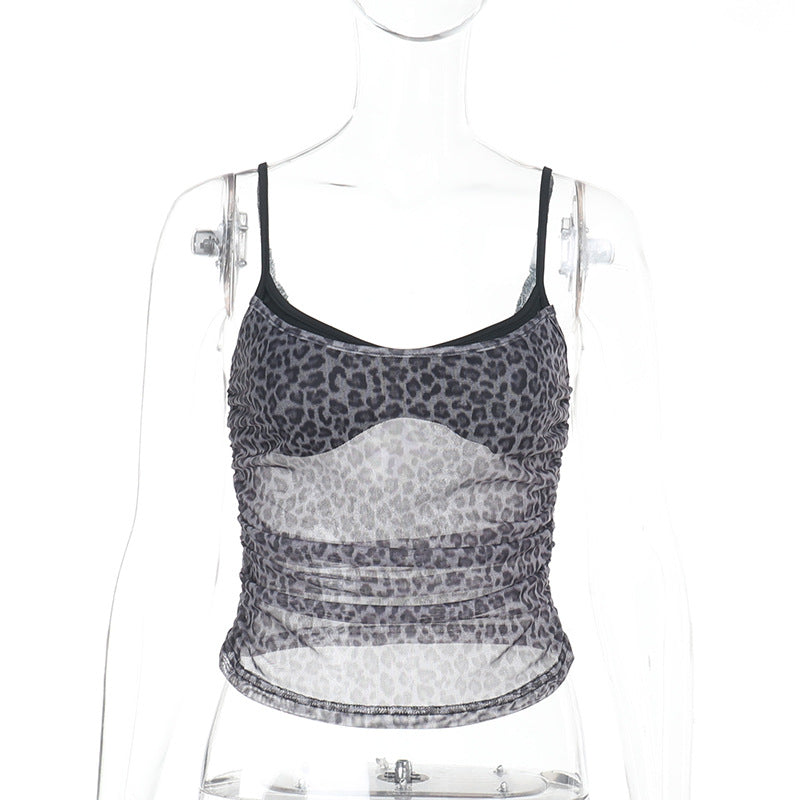 Dame sporty spiss topp med leopardmønster Skjora