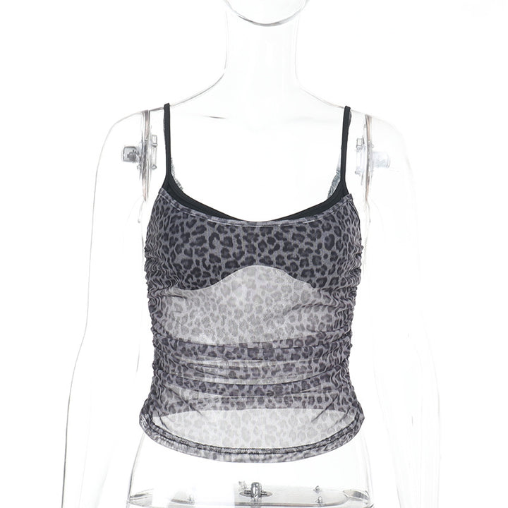 Dame sporty spiss topp med leopardmønster Skjora
