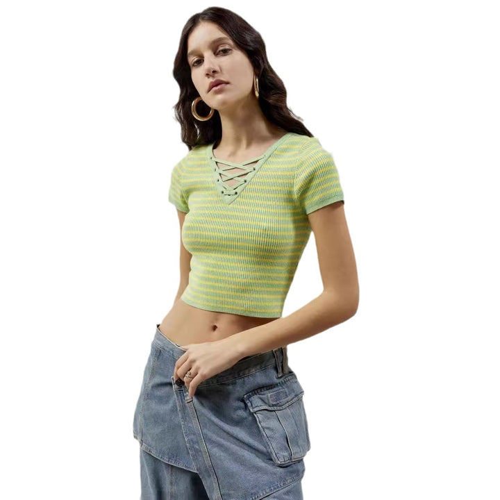 Dame figurtilpasset Crop-Top med snøringsdetaljer Skjora