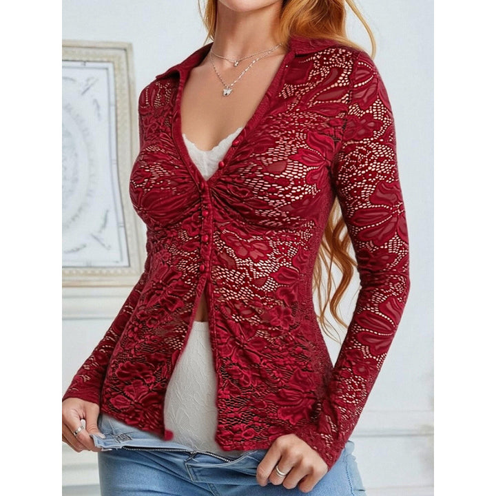 Dame Transparent spissbluse med knappeutklipp og lange ermer Skjora