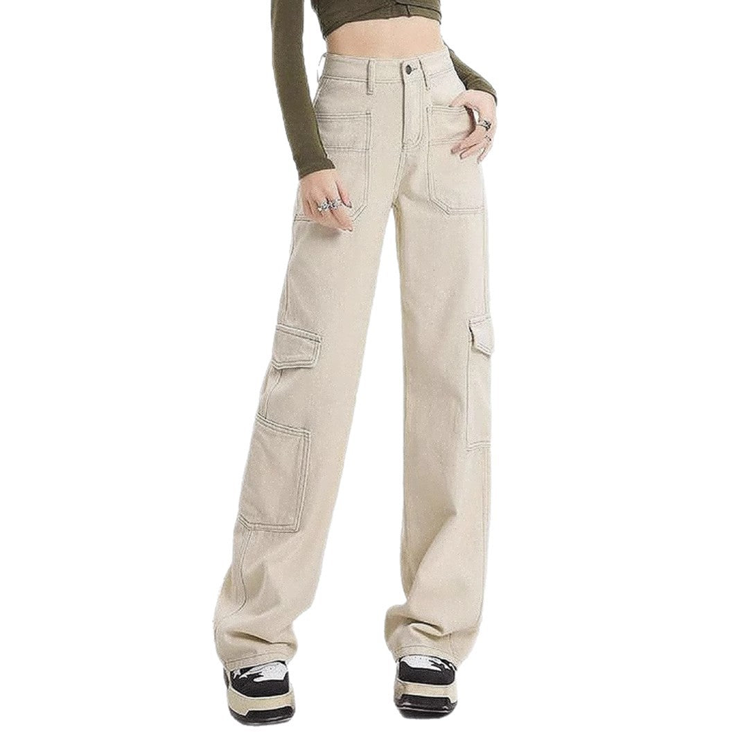 Dame Cargo-Jeans med høy midje og praktiske lommer Skjora