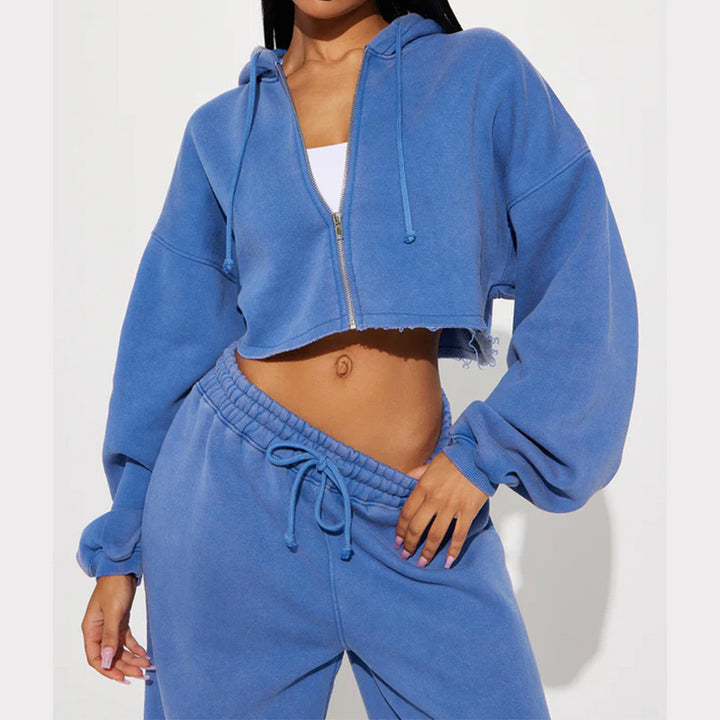 Women's Cropped Hoodie og Wide Jogging Bukser Sett Skjora