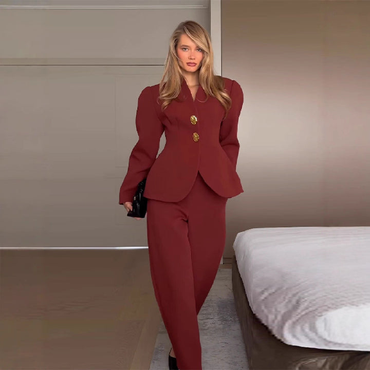 Women's Elegant Blazer and Pants Set with Gold Buttons Skjora