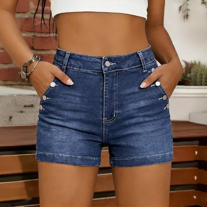 Dame Høyt skårne denim-shorts med knappdetaljer Skjora