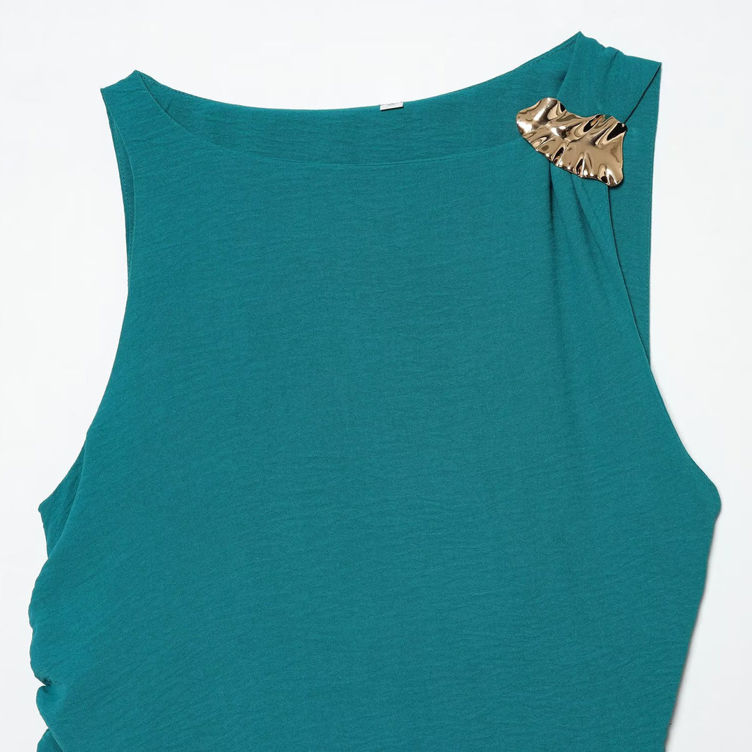 Damer Maxikjole med elegant drapering og asymmetrisk kant Skjora