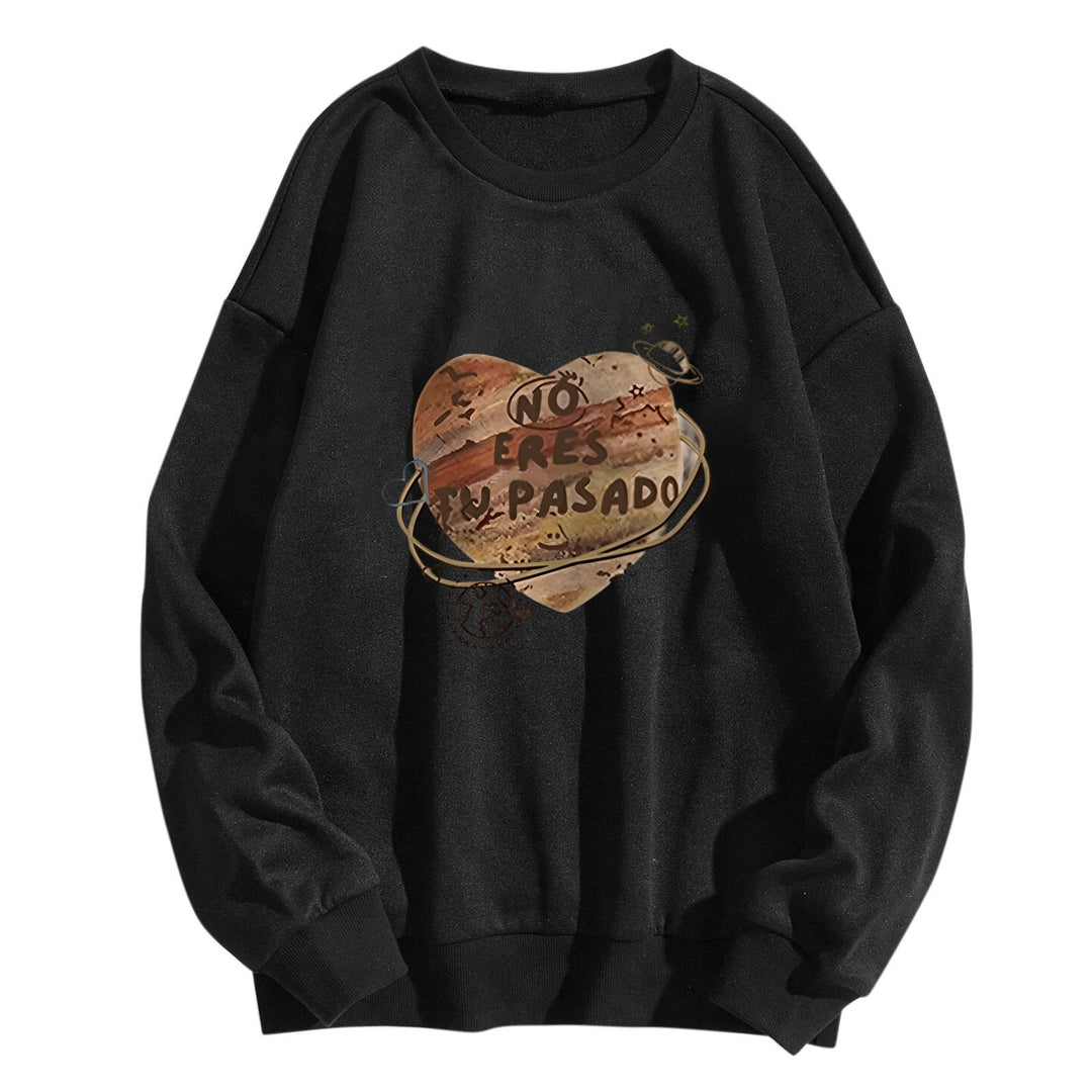 Dame avslappet sweatshirt med kreativt hjerte-motiv Skjora