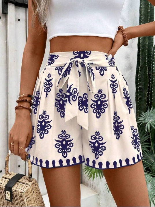 Damer sommerlige chinoshorts med bindebelte Skjora