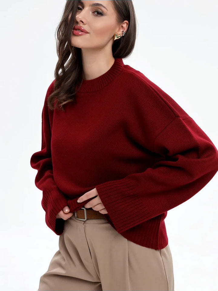 Kvinnes casual oversized genser med forkortede ermer og teksturert strikkemønster Skjora