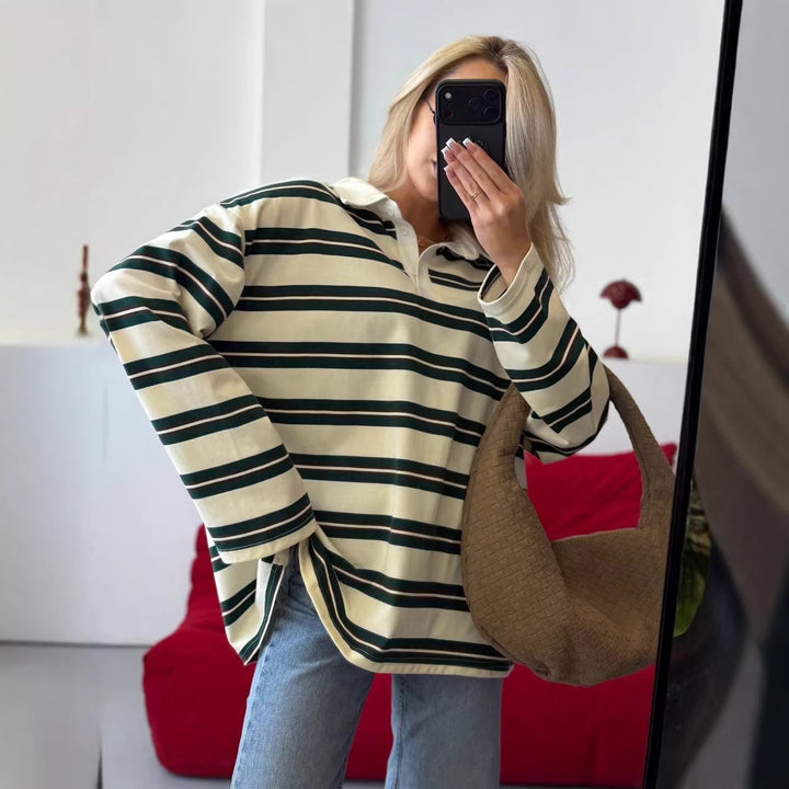 Kvinnestripet blusegenser med klassisk krage Skjora