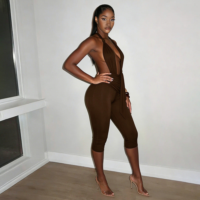 Damer Elegant Jumpsuit med dyp V-halsutskjæring og figursydd design Skjora