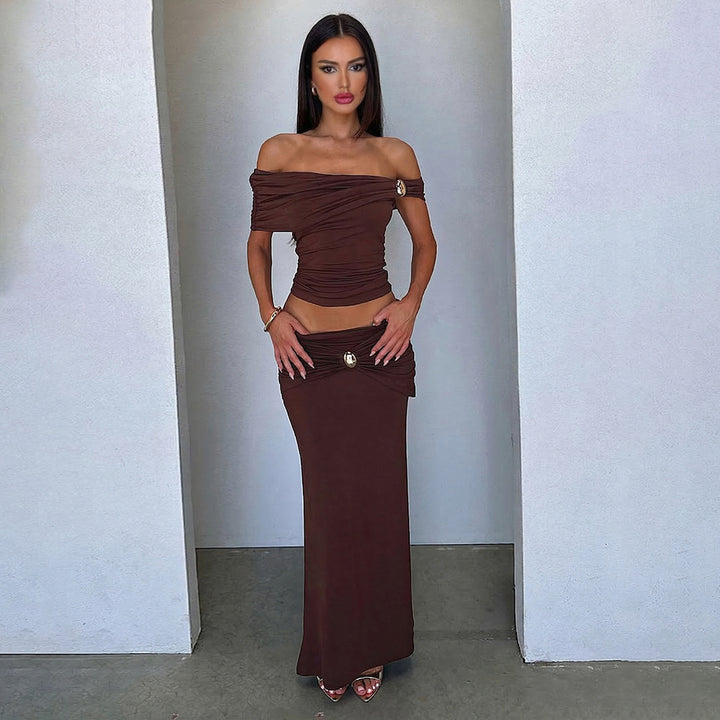Damer Elegant Offshoulder Maxikjole med raffinerte rynkeeffekter Skjora