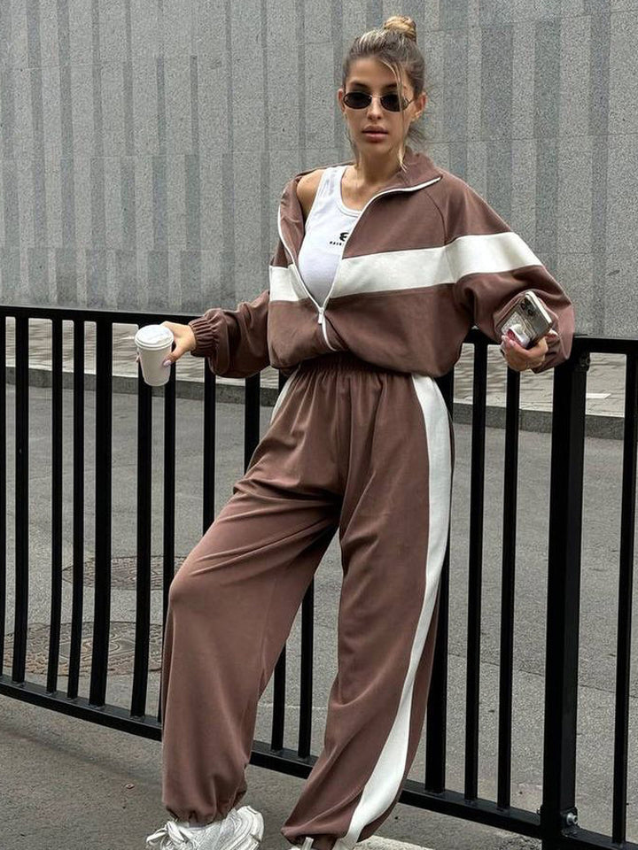 Dames sportieve sweatpants pak met trendy rits en elastische tailleband Skjora
