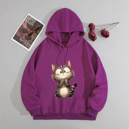 Damen Kapuzenpullover mit süßem Katzenmotiv Skjora