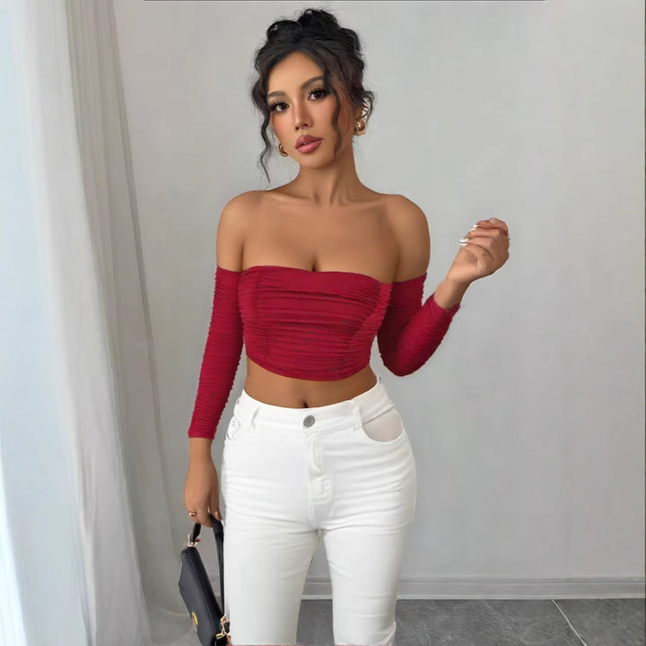 Dame Off-Shoulder Crop Top med folder Skjora